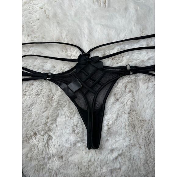 Honey Birdette STELLA🖤 Black Silver Floral 3 Piece Set 34DDD, S, S Thong - Picture 11 of 11